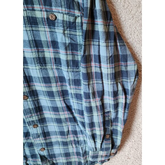 Duluth Trading Co Relaxed Fit Plaid Button Down Long Sleeve Flannel Shirt Size L - Picture 4 of 14